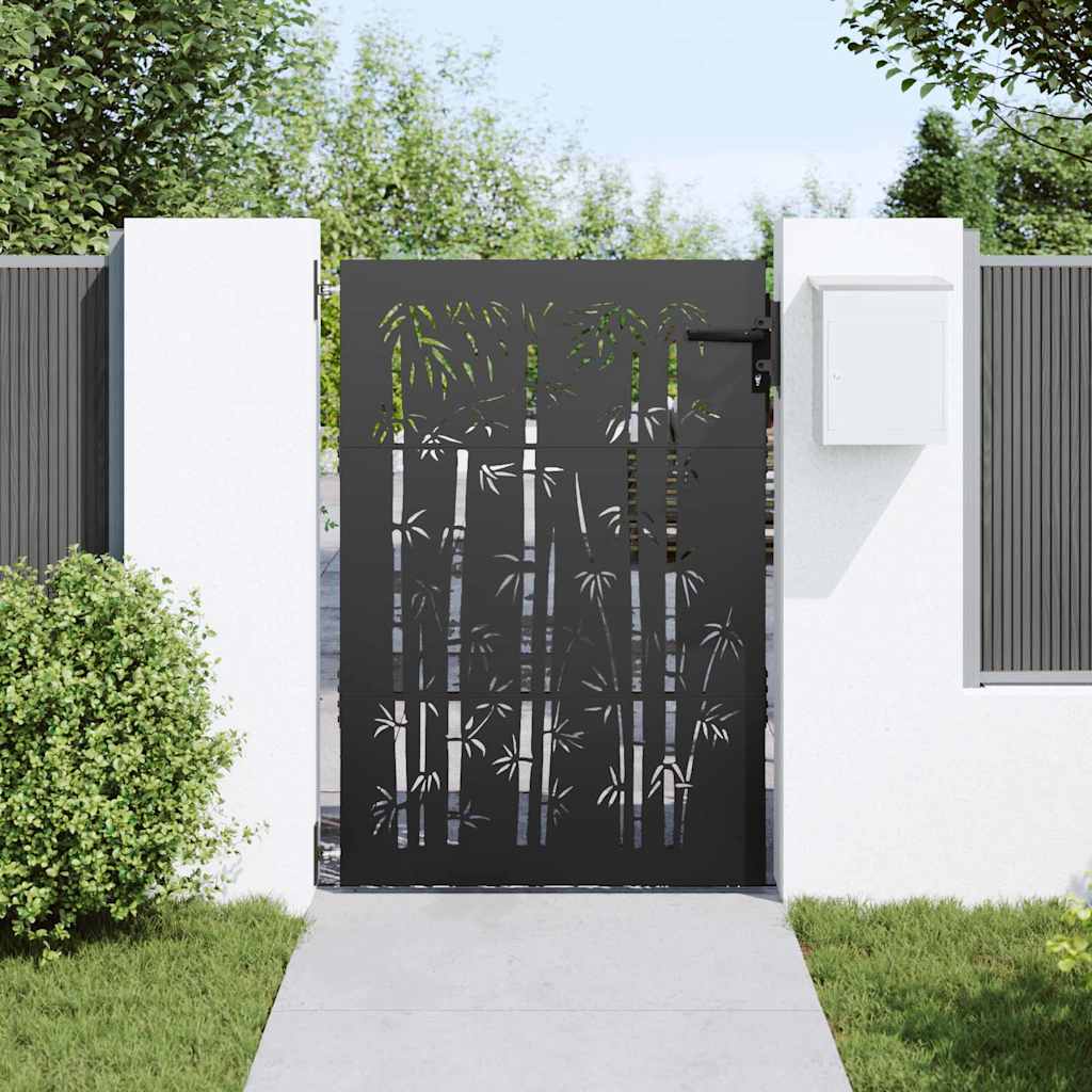 Hageport med lås Svart 85 x 150 cm Pulverlakkert stål