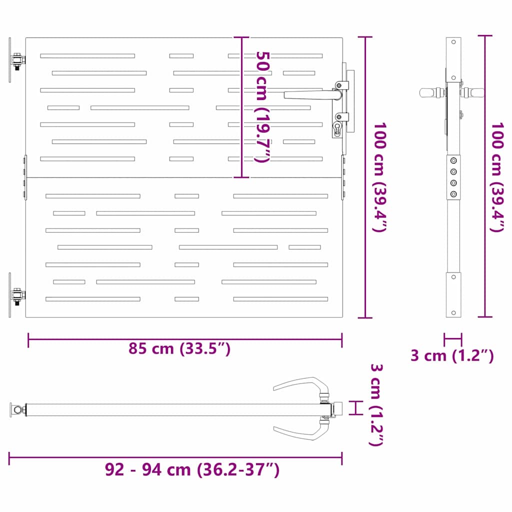 Hageport med lås Svart 85 x 100 cm Pulverlakkert stål