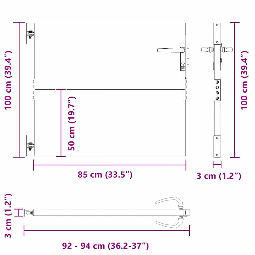 Hageport med lås Svart 85 x 100 cm Pulverlakkert stål