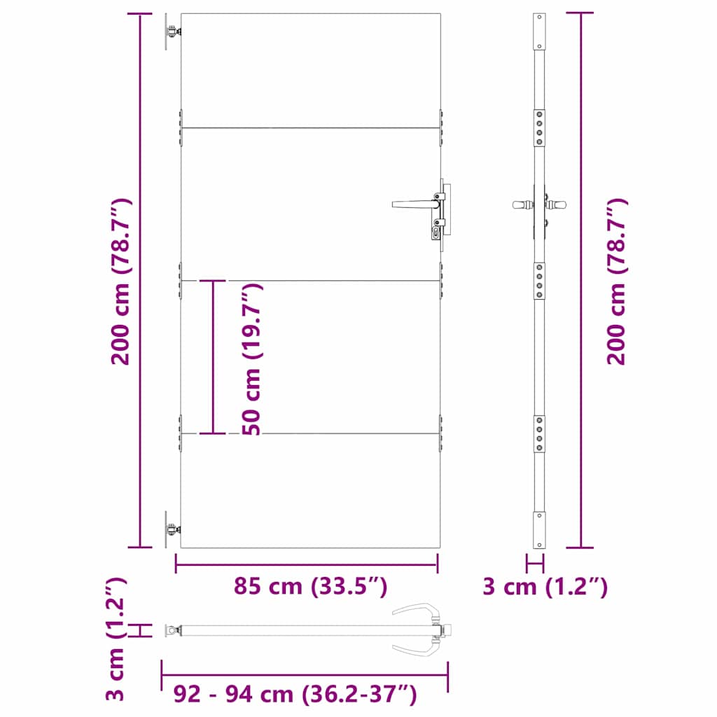 Hageport med lås Svart 85 x 200 cm Pulverlakkert stål
