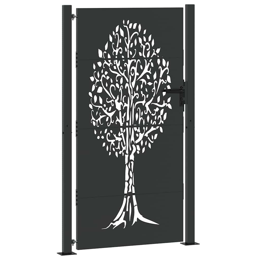Hageport med lås Svart 110 x 205 cm Pulverlakkert stål