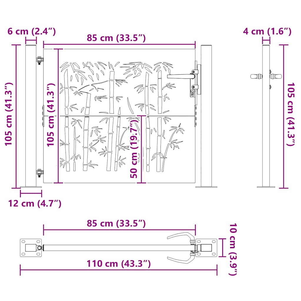 Hageport 110 x 105 cm Pulverlakkert stål Svart Låsbar