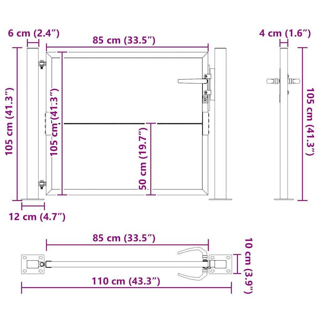 Hageport med lås Svart 110 x 105 cm Pulverlakkert stål