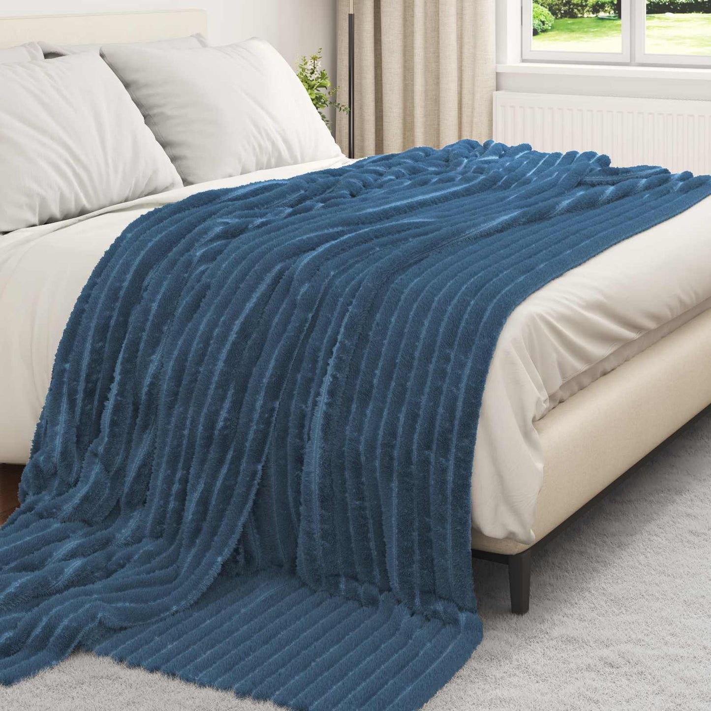 Kastteppe Marineblå 240 x 220 cm Fleece