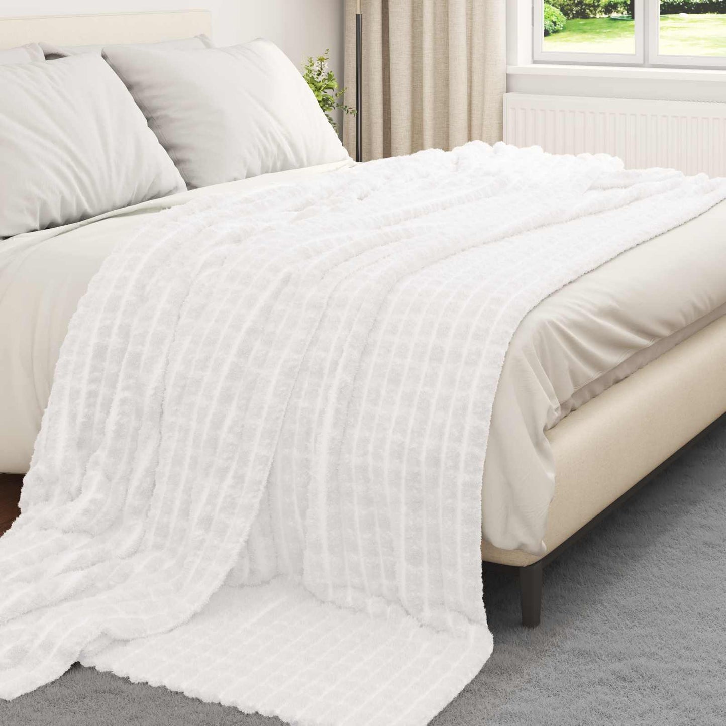 Kastteppe Hvit 240 x 220 cm Fleece
