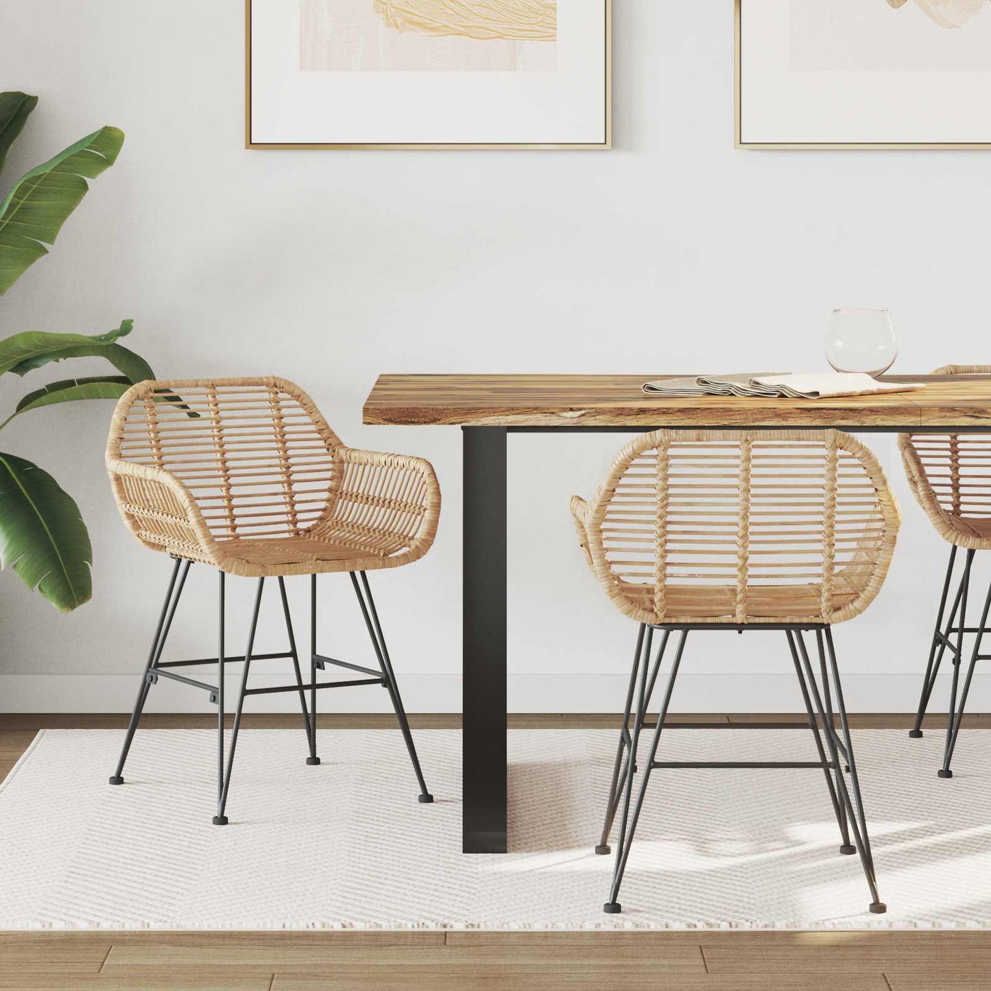 Spisestuestol 2 pcs Rattan og Jern Naturlig 55 x 50 x 74 cm