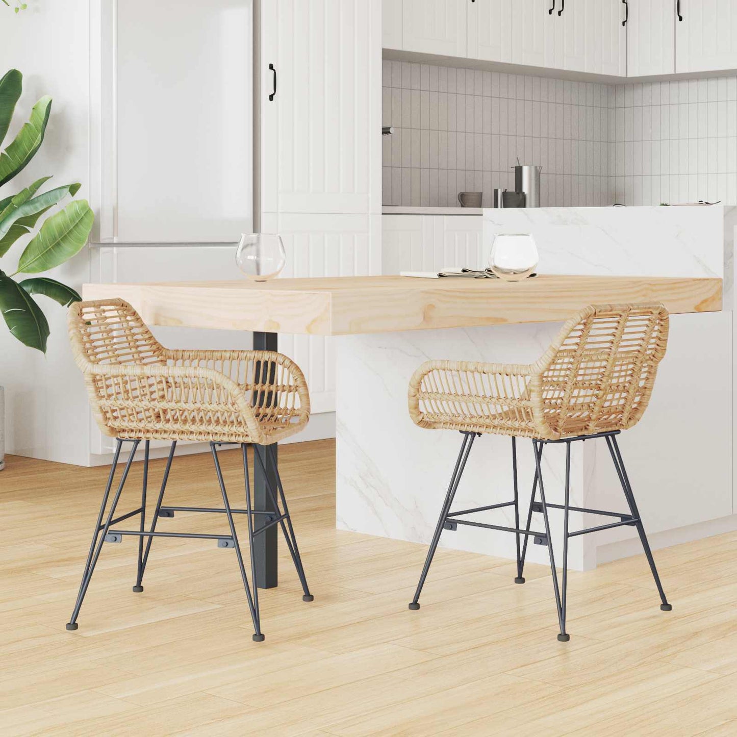 Spisestuestol 2 pcs Rattan og Jern Naturlig 55 x 50 x 74 cm