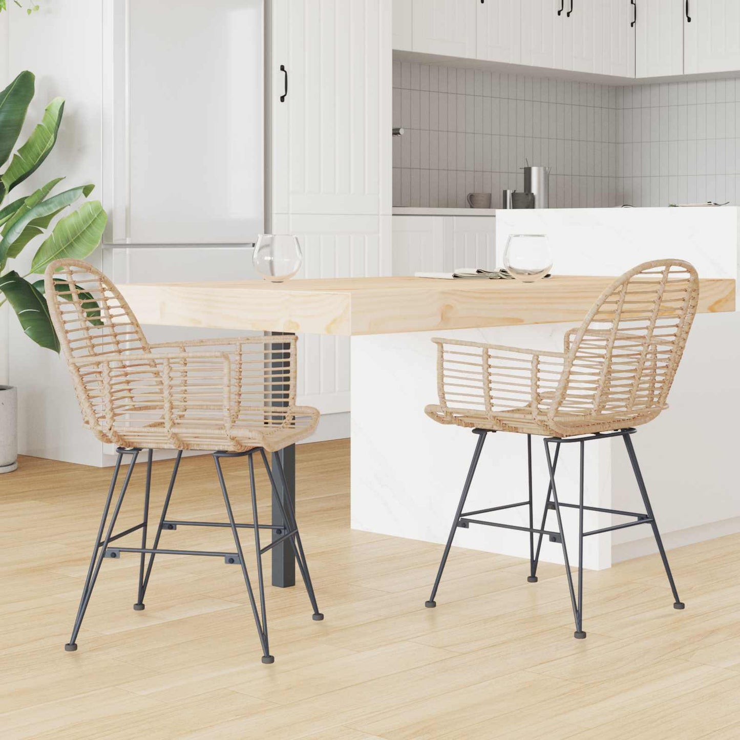 Spisestuestol 2 pcs Rattan og Jern Naturlig 57 x 55 x 85 cm