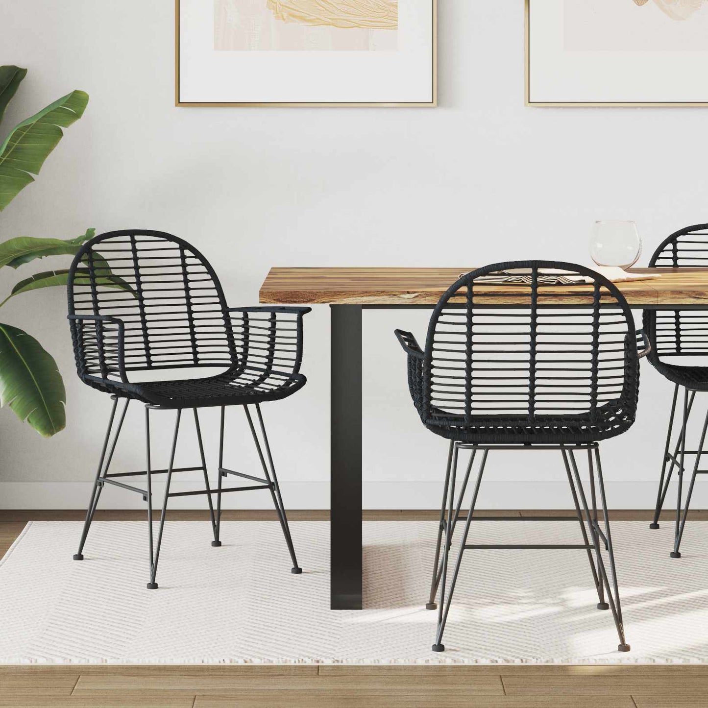 Spisestuestol 2 pcs Rattan og Jern Svart 57 x 55 x 85 cm