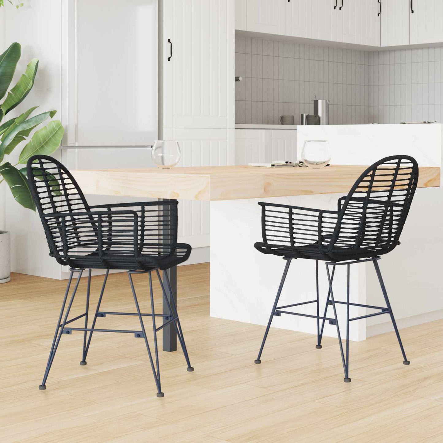Spisestuestol 2 pcs Rattan og Jern Svart 57 x 55 x 85 cm