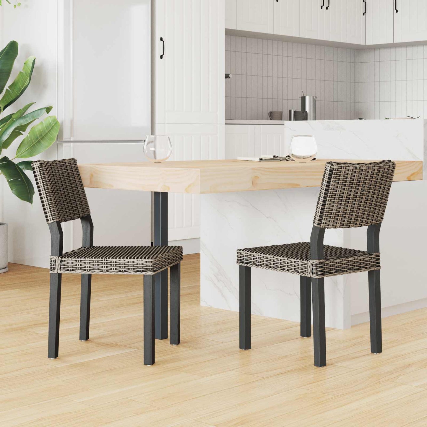Spisestuestol 2 pcs Kubu Rattan Svartvask 46 x 55 x 84 cm