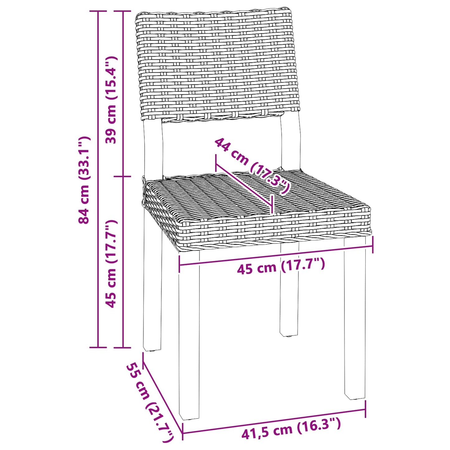 Spisestuestol 2 pcs Kubu Rattan Naturlig 46 x 55 x 84 cm