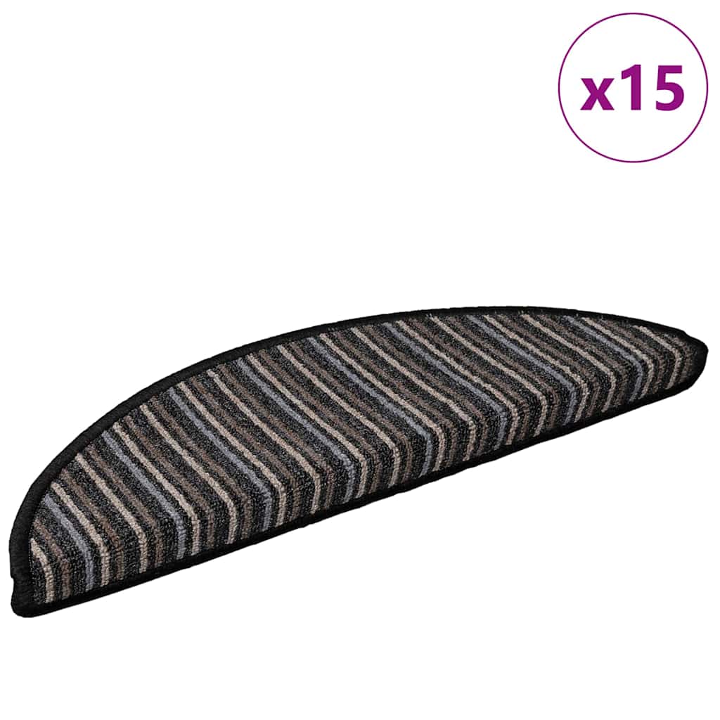 Selvlimende trappematter 15 pcs Antrasitt 56 x 17 x 3 cm