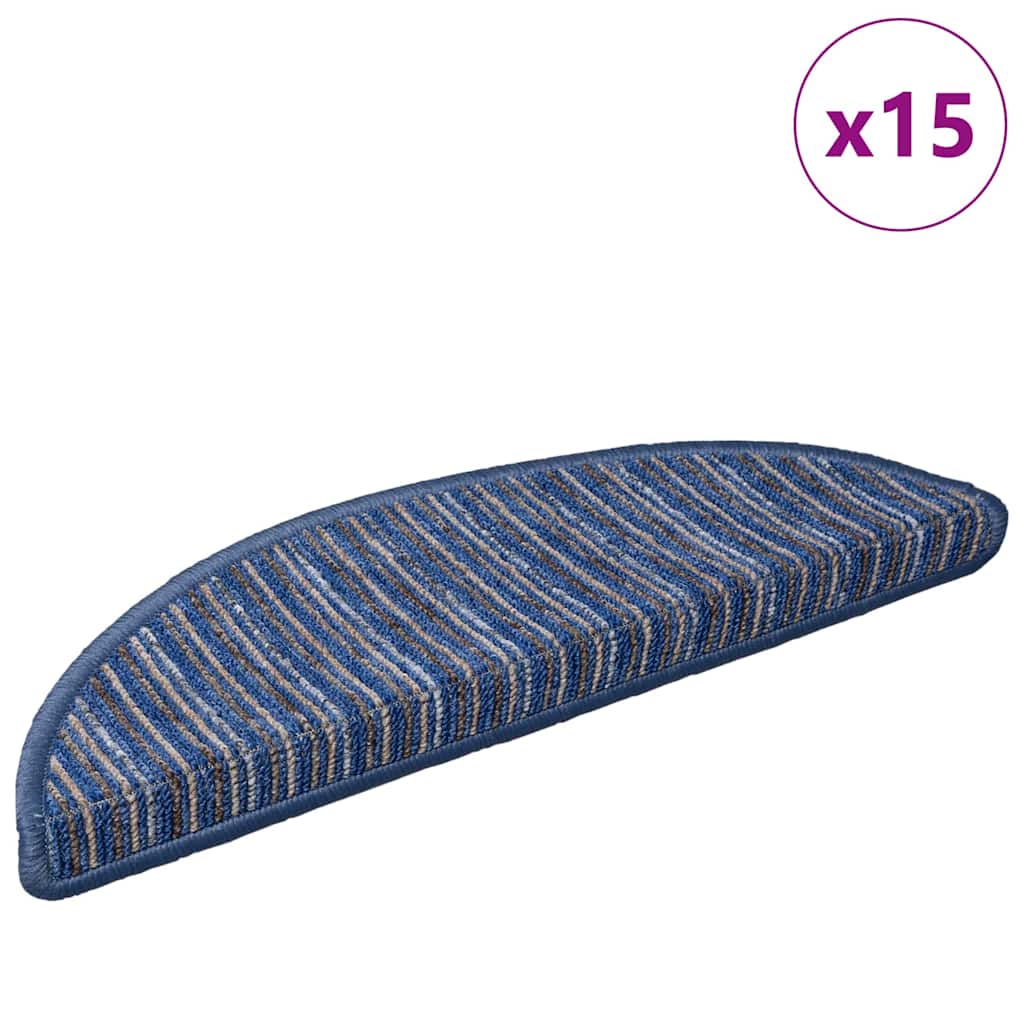 Selvlimende trappematter 15 pcs Blå 56 x 17 x 3 cm