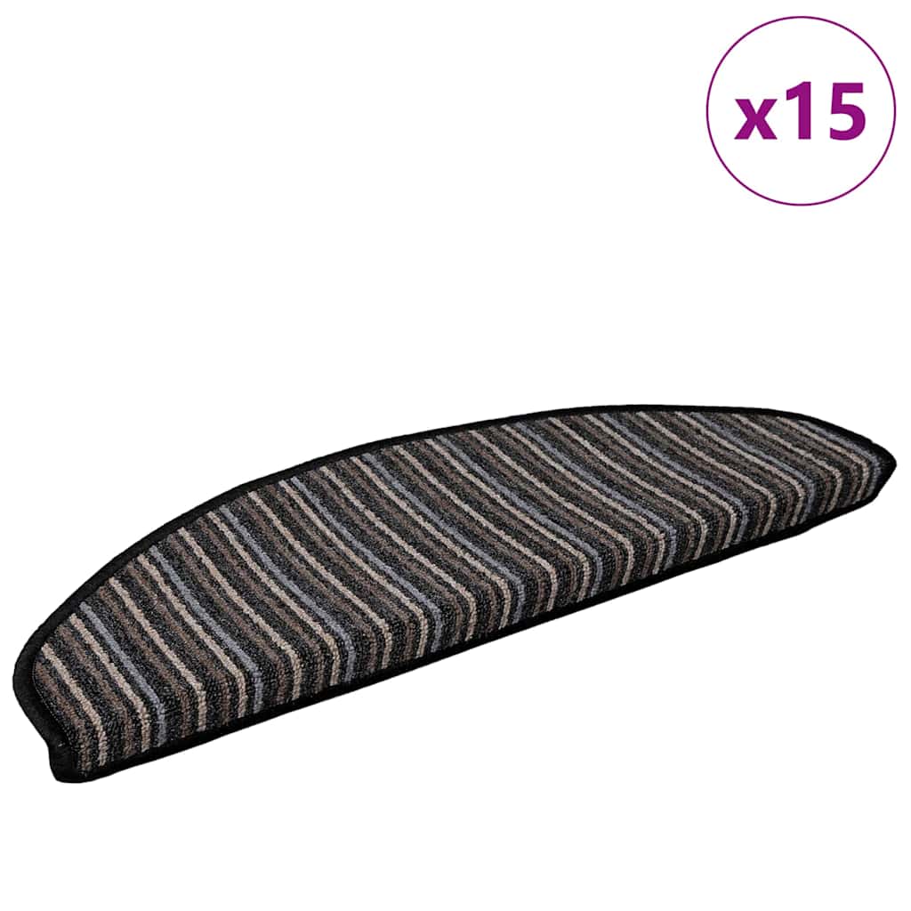 Selvlimende trappematter 15 pcs Antrasitt 65 x 21 x 4 cm