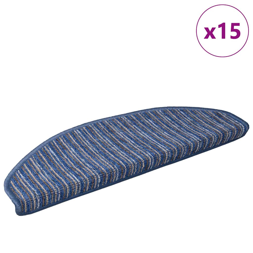 Selvlimende trappematter 15 pcs Blå 65 x 21 x 4 cm