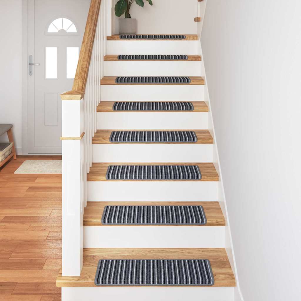 Selvlimende trappematter Stripete 15 pcs Grå 65 x 21 x 4 cm