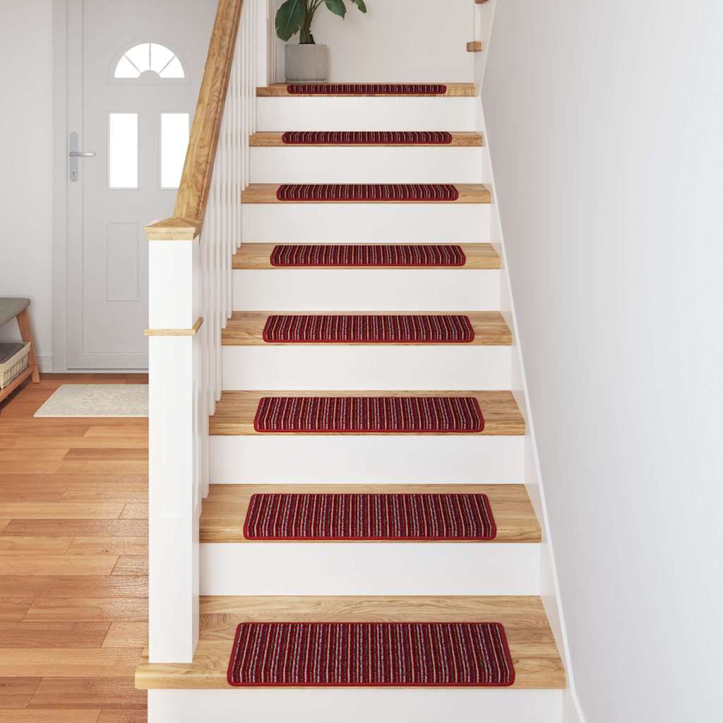 Selvlimende trappematter Stripete 15 pcs Rød 65 x 21 x 4 cm