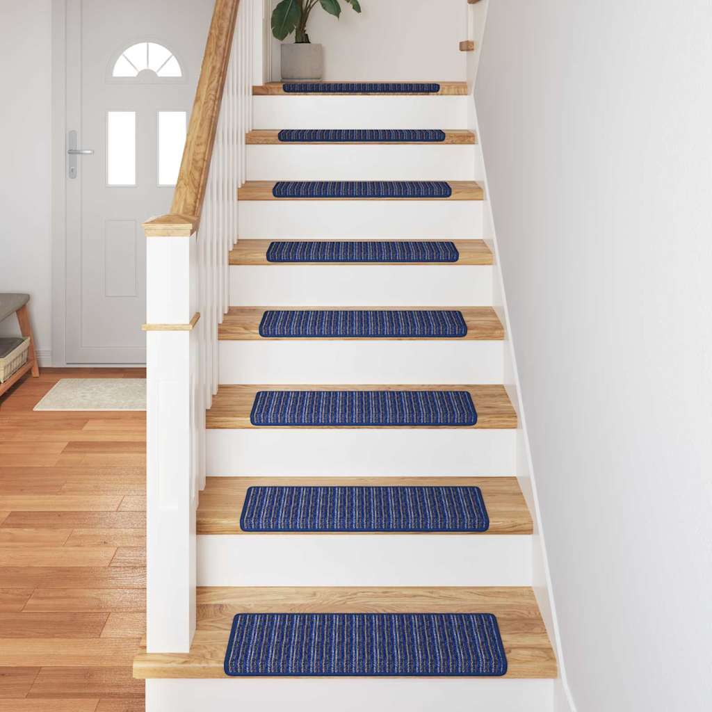 Selvlimende trappematter Stripete 15 pcs Blå 65 x 21 x 4 cm