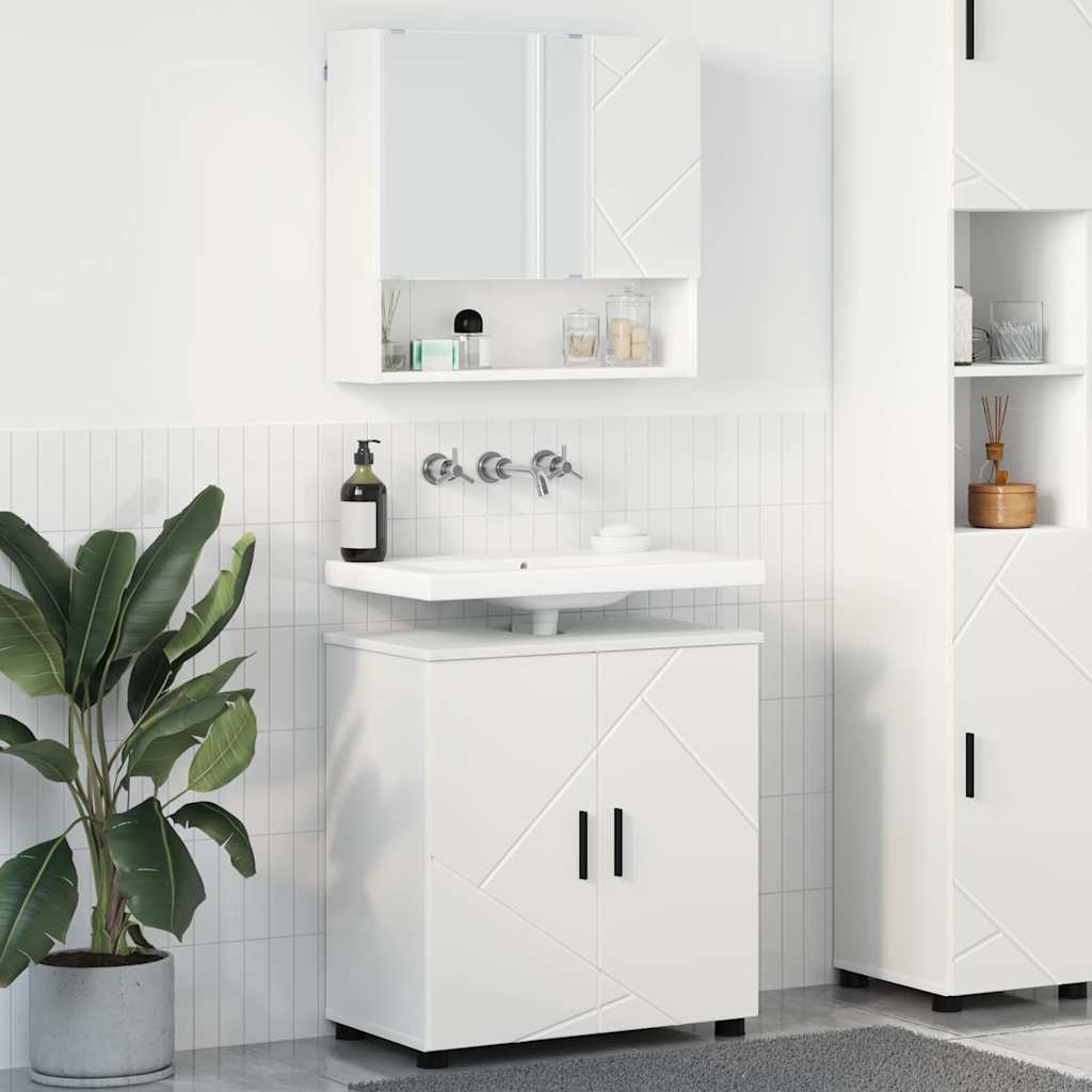 Baderomsinnredningssett 2 pcs Hvit Konstruert tre & Metall