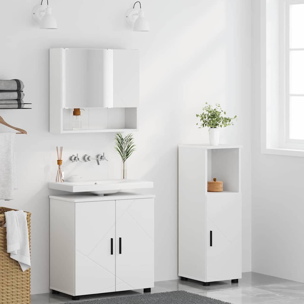 Baderomsinnredningssett 3 pcs Hvit Konstruert tre & Metall