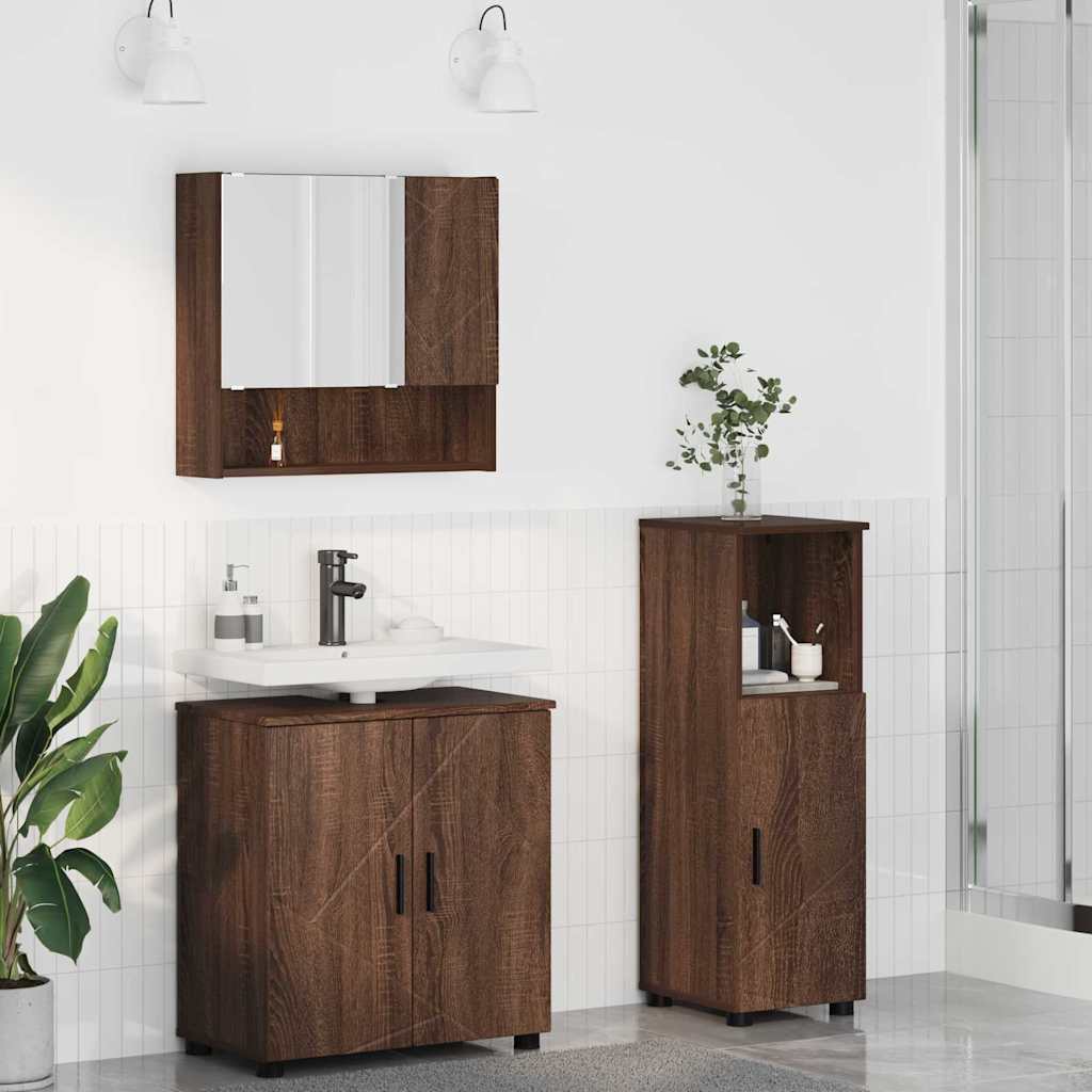Baderomsinnredningssett 3 pcs Brun Eik Konstruert tre & Metall