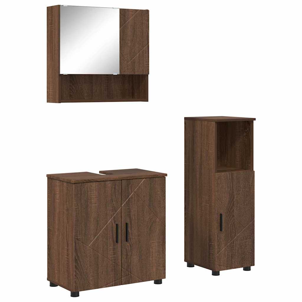 Baderomsinnredningssett 3 pcs Brun Eik Konstruert tre & Metall