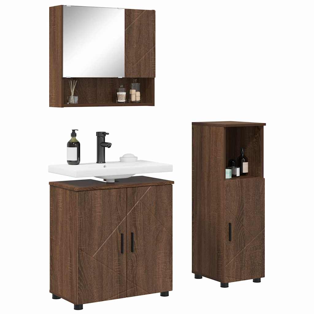 Baderomsinnredningssett 3 pcs Brun Eik Konstruert tre & Metall