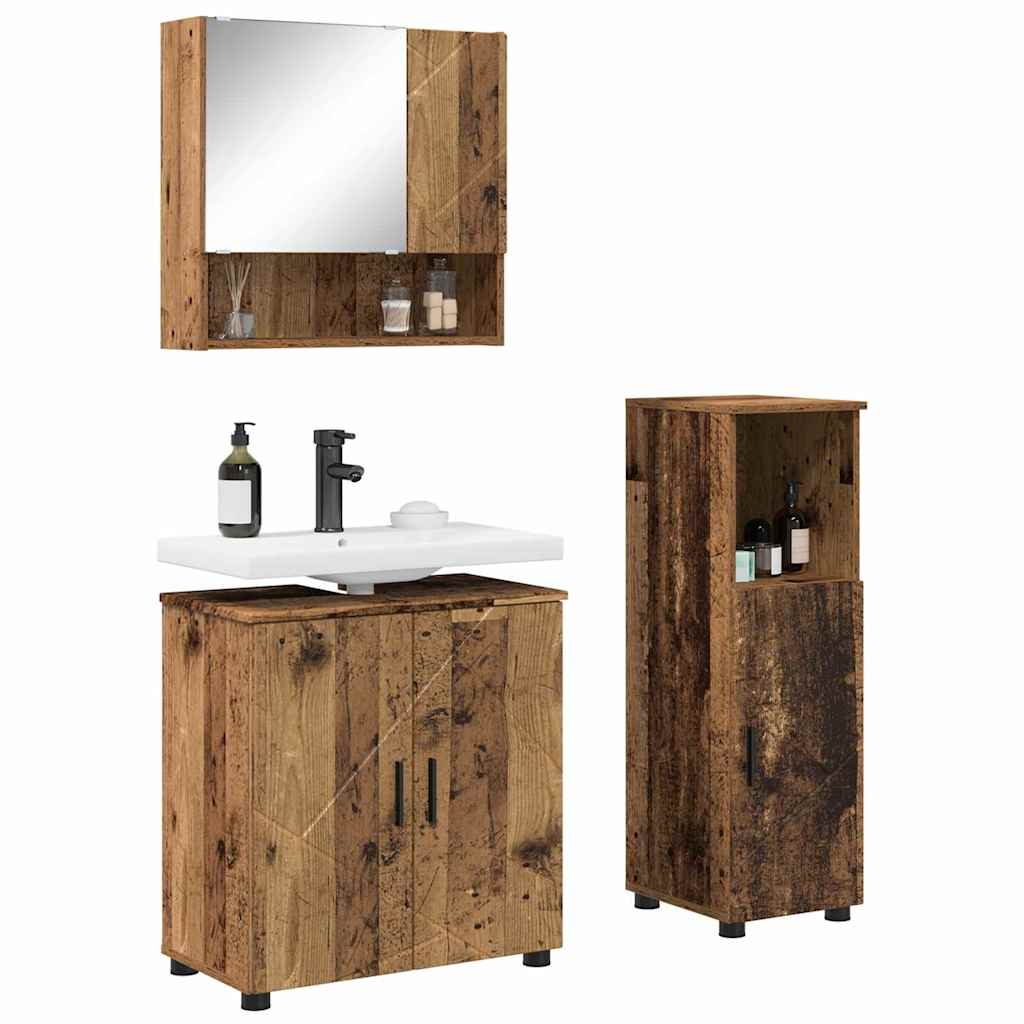 Baderomsinnredningssett 3 stk. Gamle tre 61 x 35 x 64 cm