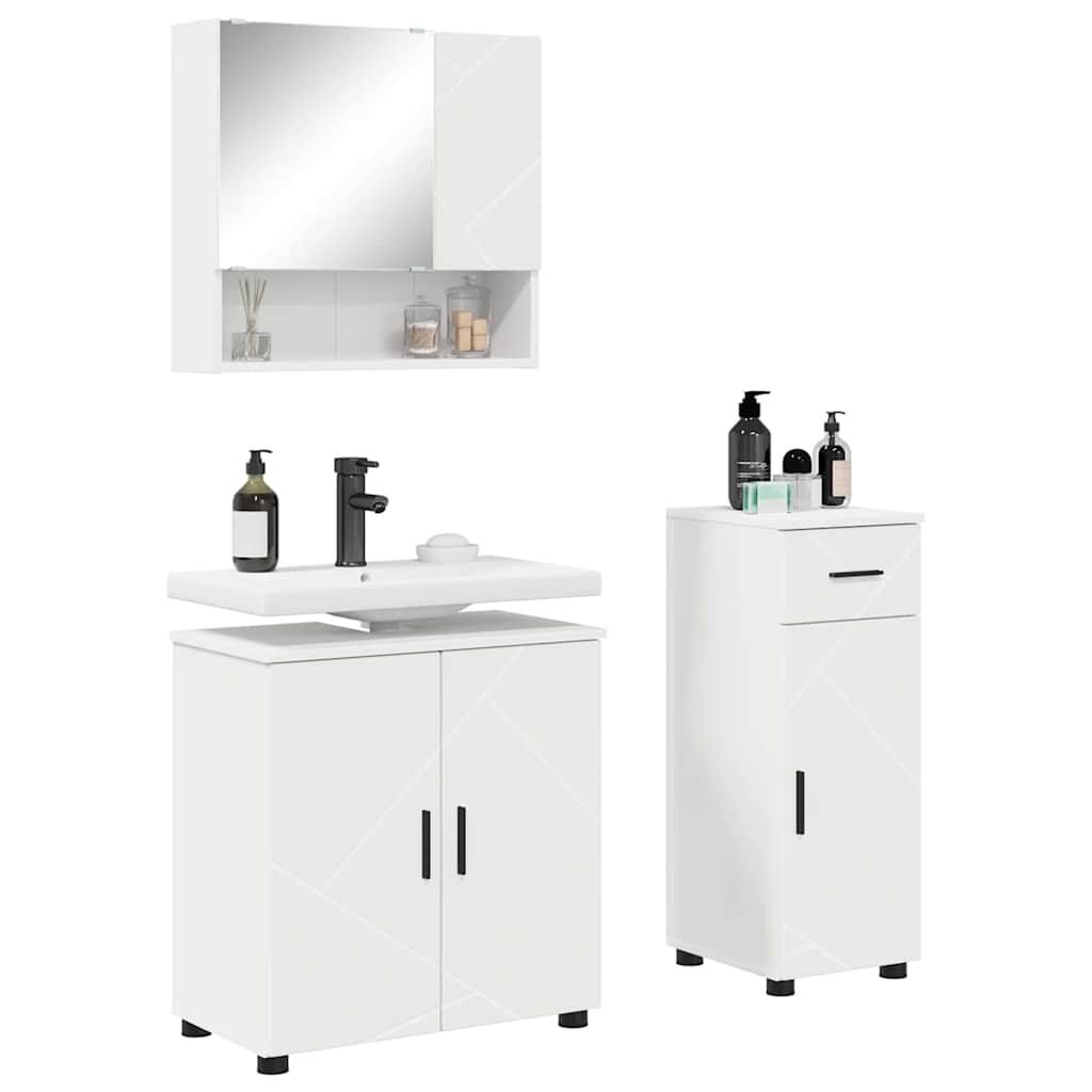 Baderomsinnredningssett 3 pcs Hvit Konstruert tre & Metall