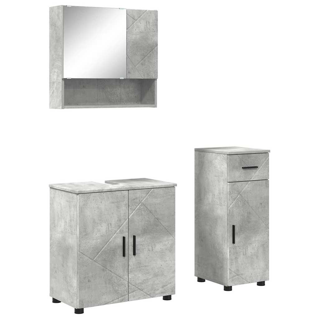 Baderomsinnredningssett 3 pcs Betonggrå Konstruert tre & Metall