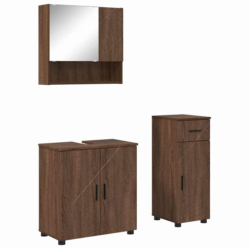 Baderomsinnredningssett 3 pcs Brun Eik Konstruert tre & Metall
