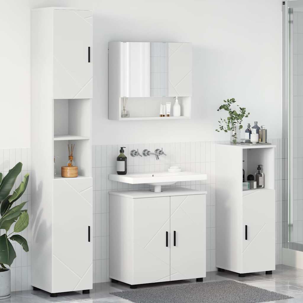 Baderomsinnredningssett 4 pcs Hvit Konstruert tre & Metall