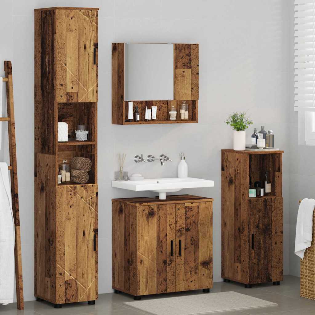 Baderomsinnredningssett 4 stk. Gamle tre 61 x 35 x 64 cm