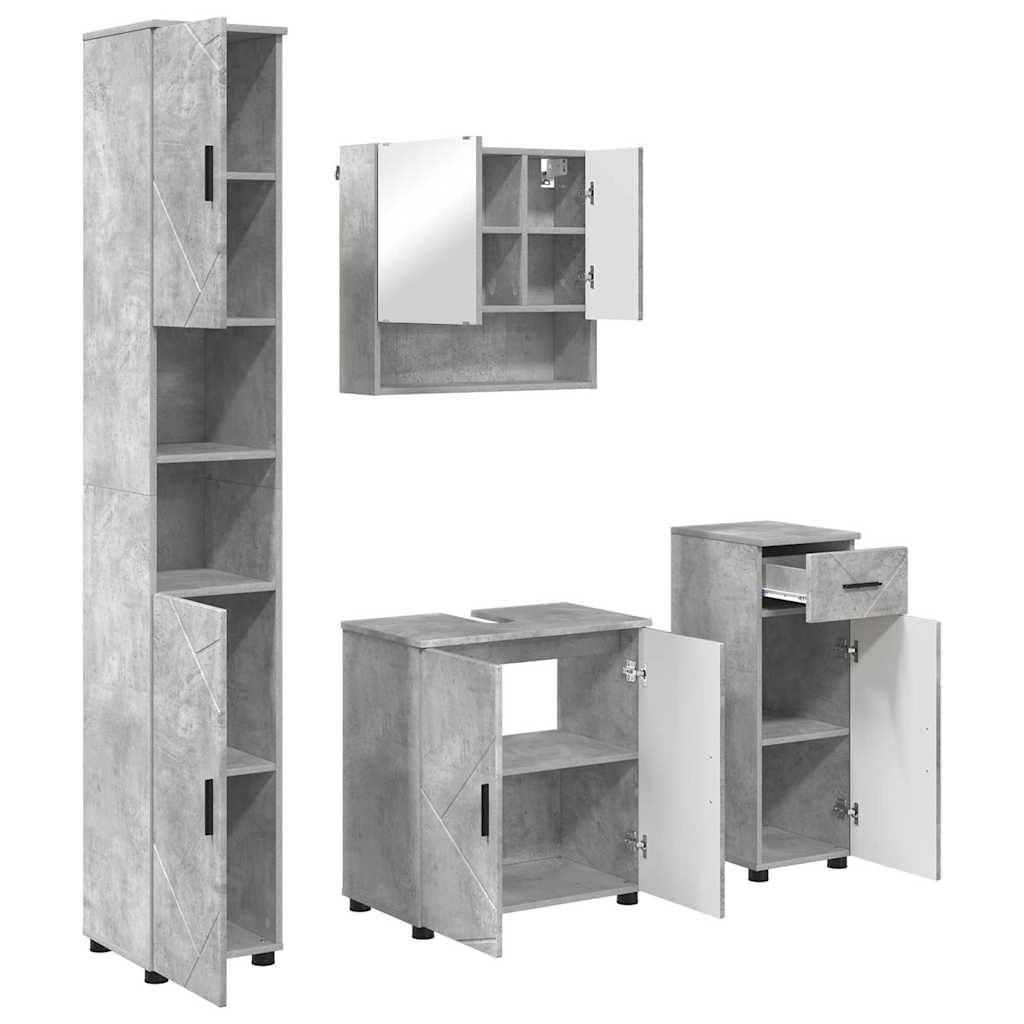 Baderomsinnredningssett 4 pcs Betonggrå Konstruert tre & Metall