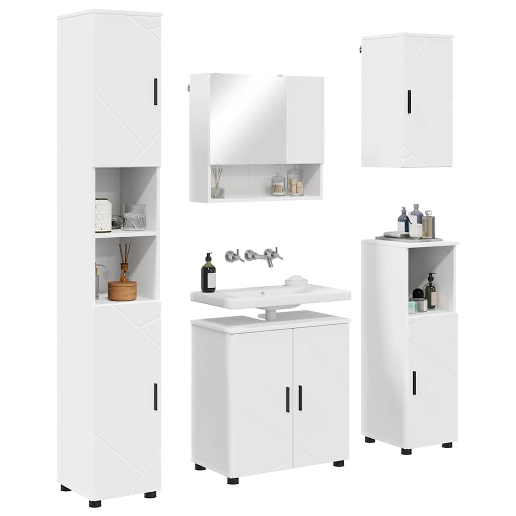 Baderomsinnredningssett 5 pcs Hvit Konstruert tre & Metall