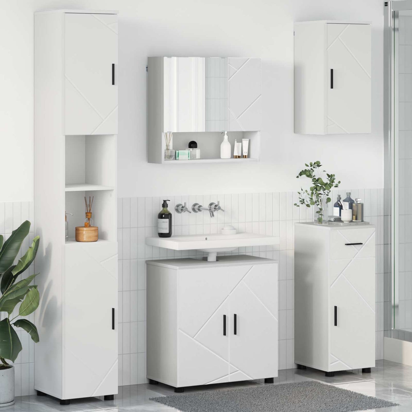 Baderomsinnredningssett 5 pcs Hvit Konstruert tre & Metall