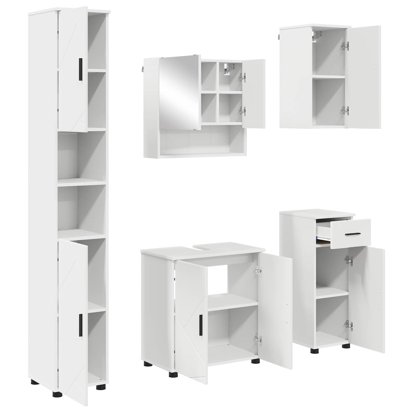 Baderomsinnredningssett 5 pcs Hvit Konstruert tre & Metall