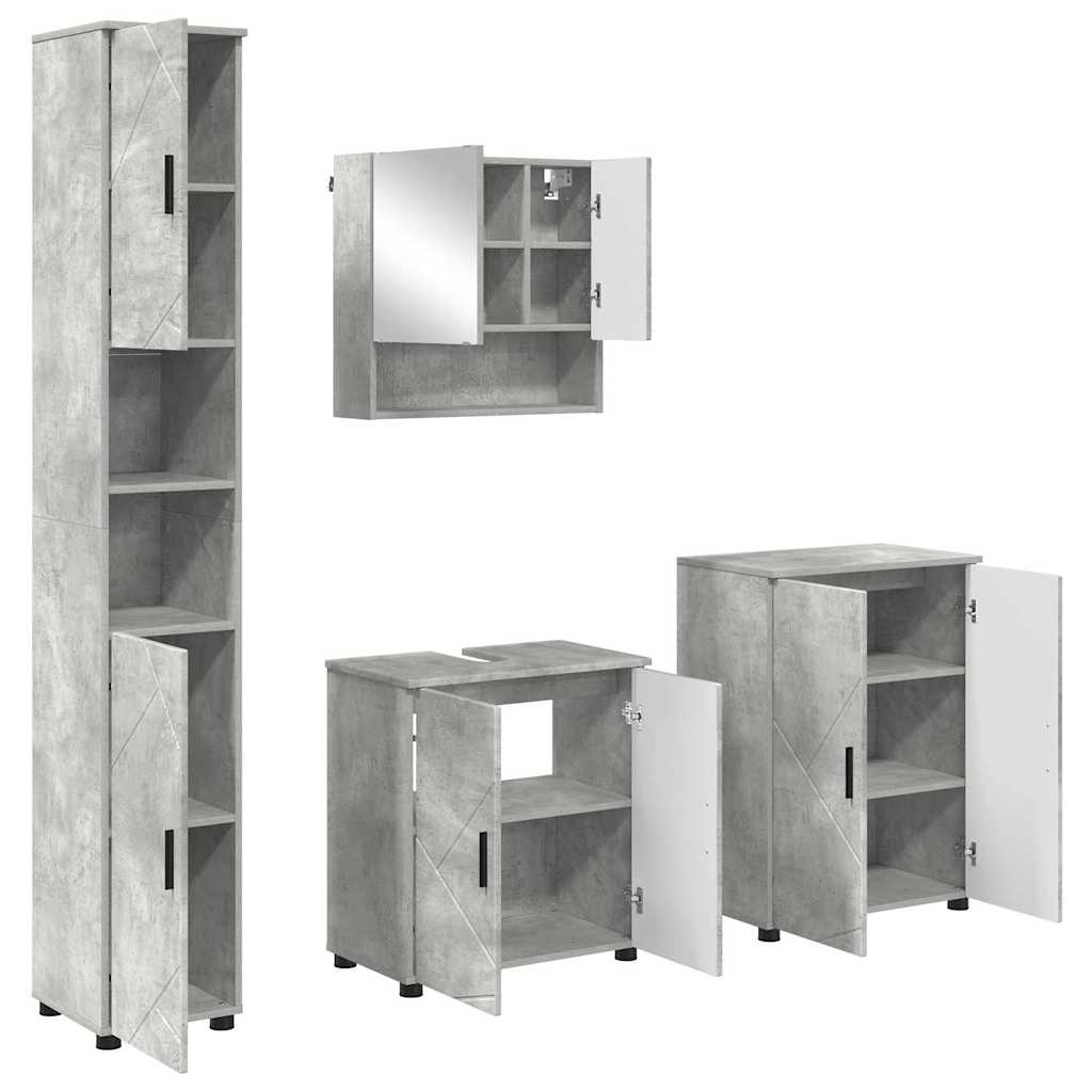 Baderomsinnredningssett 4 pcs Betonggrå Konstruert tre & Metall