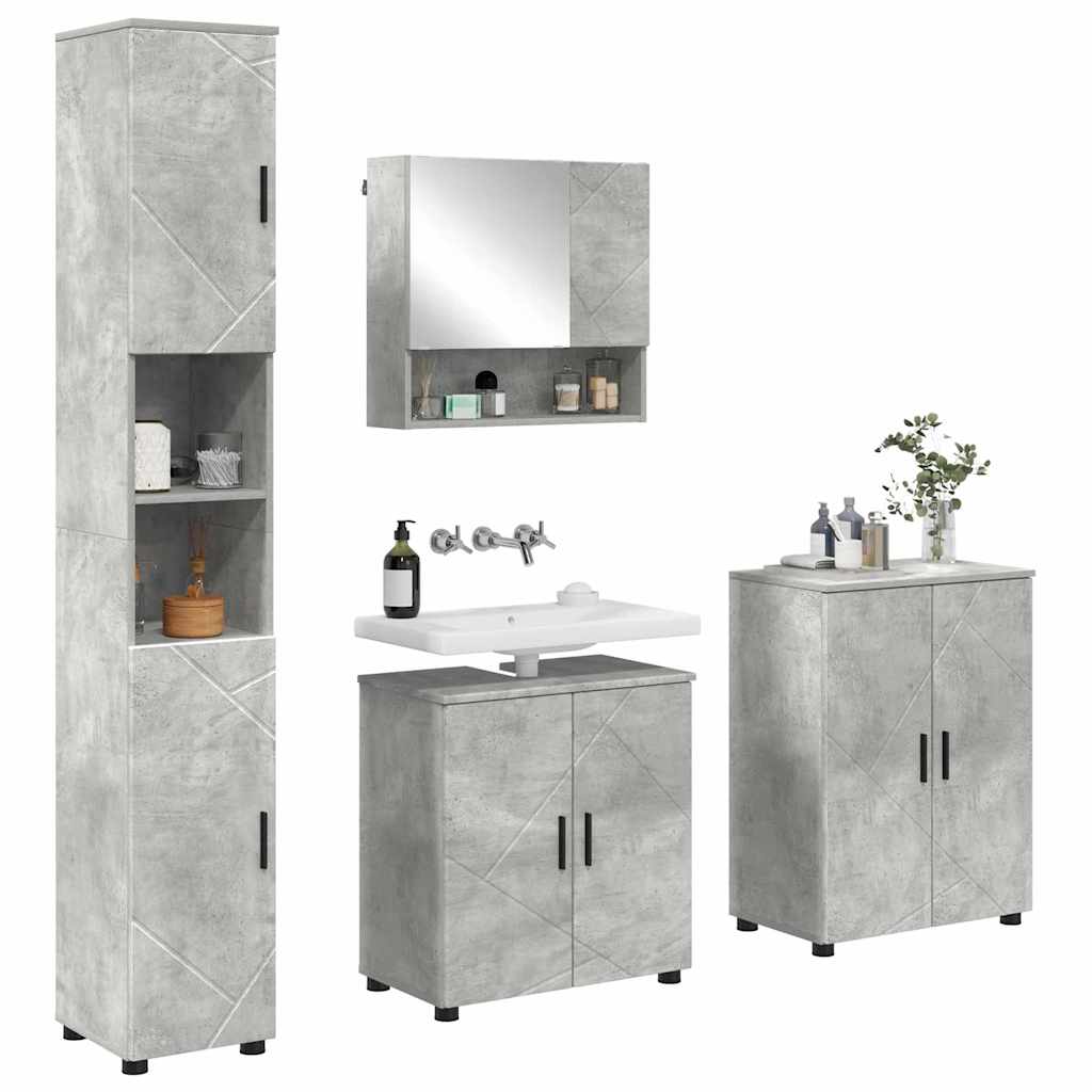 Baderomsinnredningssett 4 pcs Betonggrå Konstruert tre & Metall