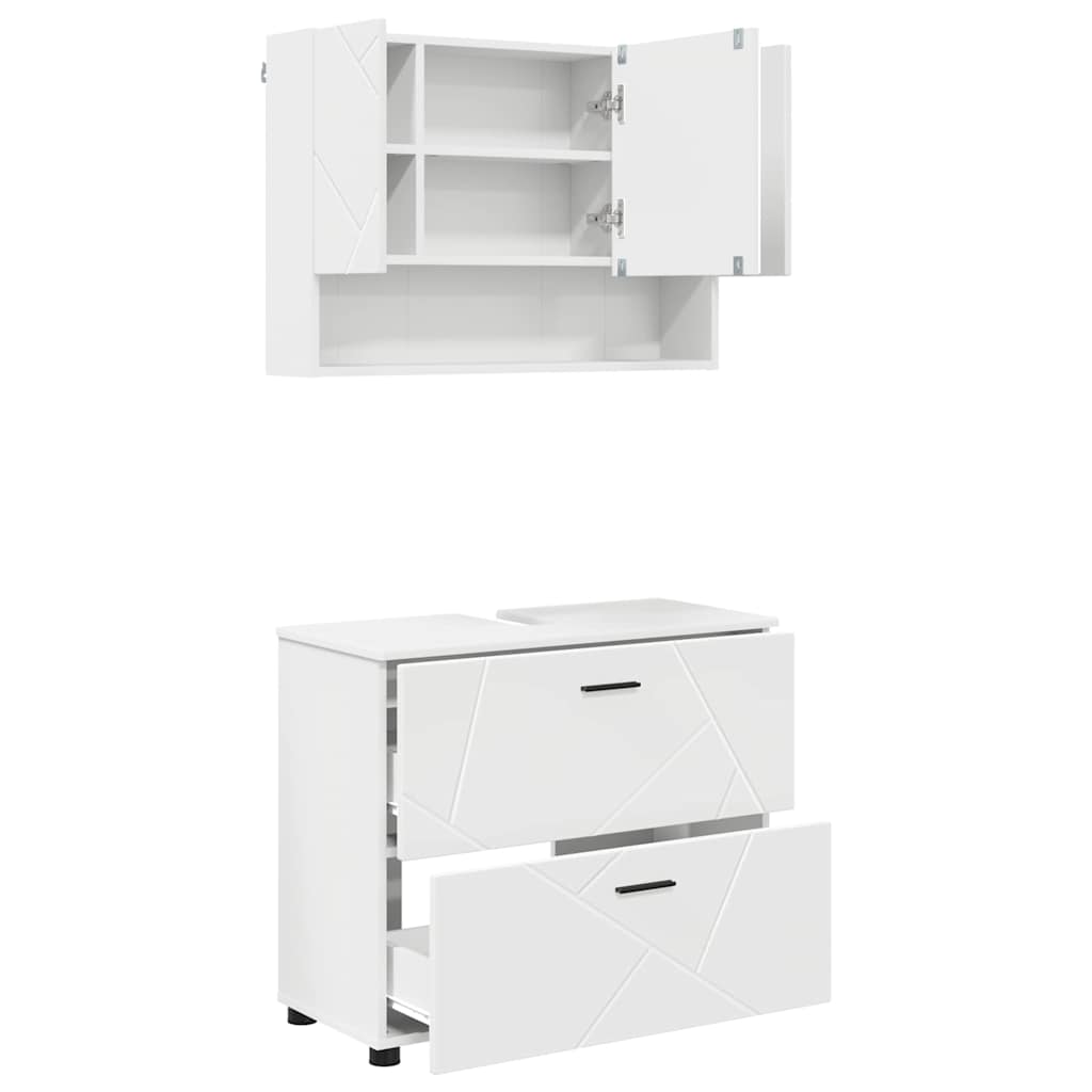 Baderomsinnredningssett 2 pcs Hvit Ingeniørtre og metall