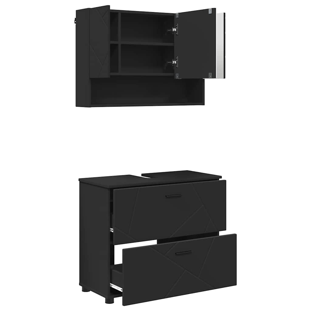 Baderomsinnredningssett 2 pcs Svart Ingeniørtre og metall