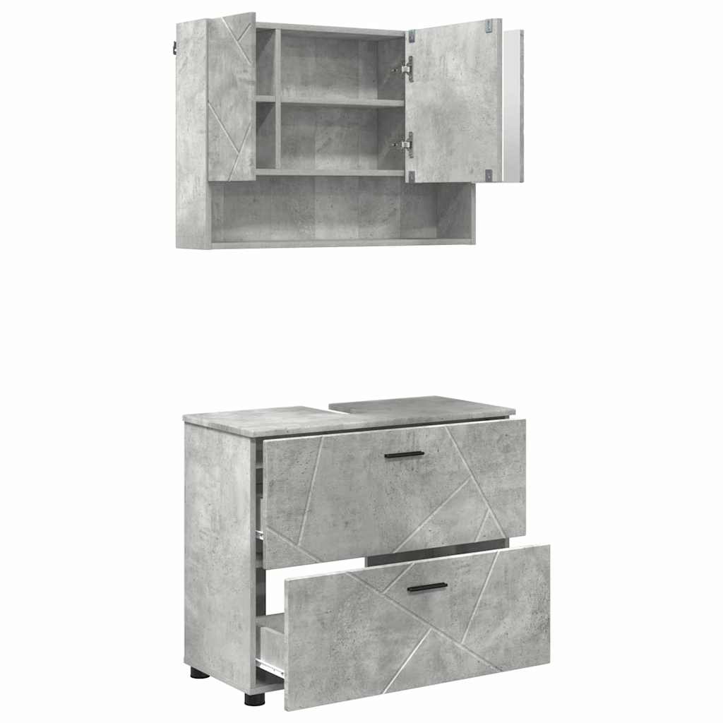 Baderomsinnredningssett 2 pcs Betonggrå Ingeniørtre og metall