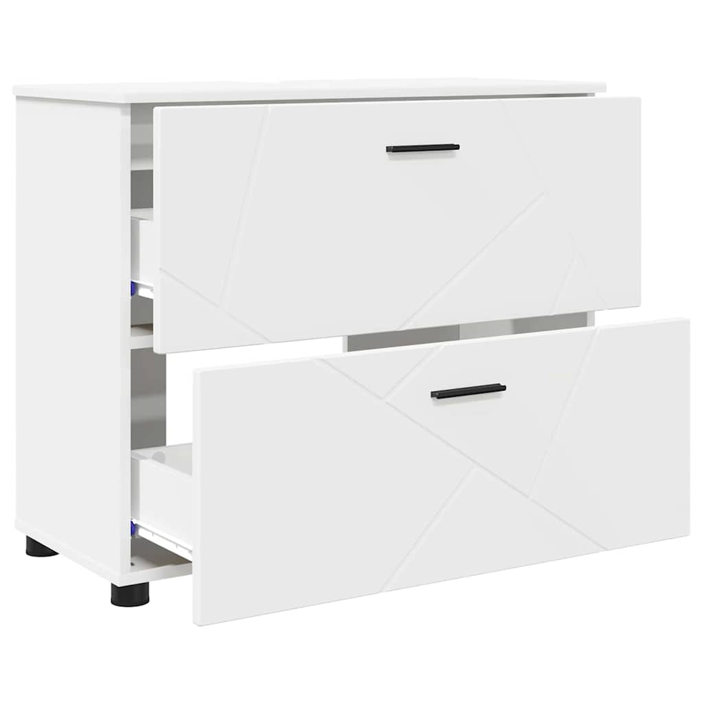 Baderomsinnredningssett 3 pcs Hvit Ingeniørtre og metall