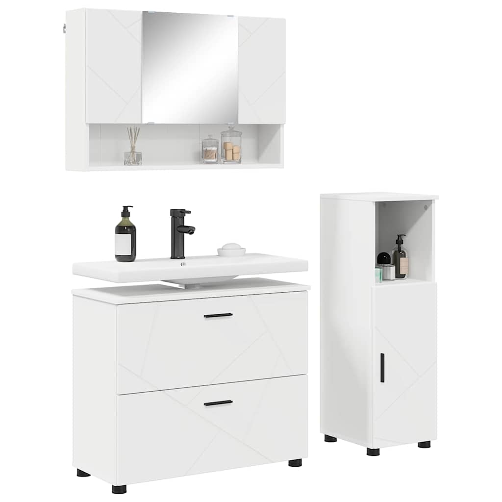 Baderomsinnredningssett 3 pcs Hvit Ingeniørtre og metall