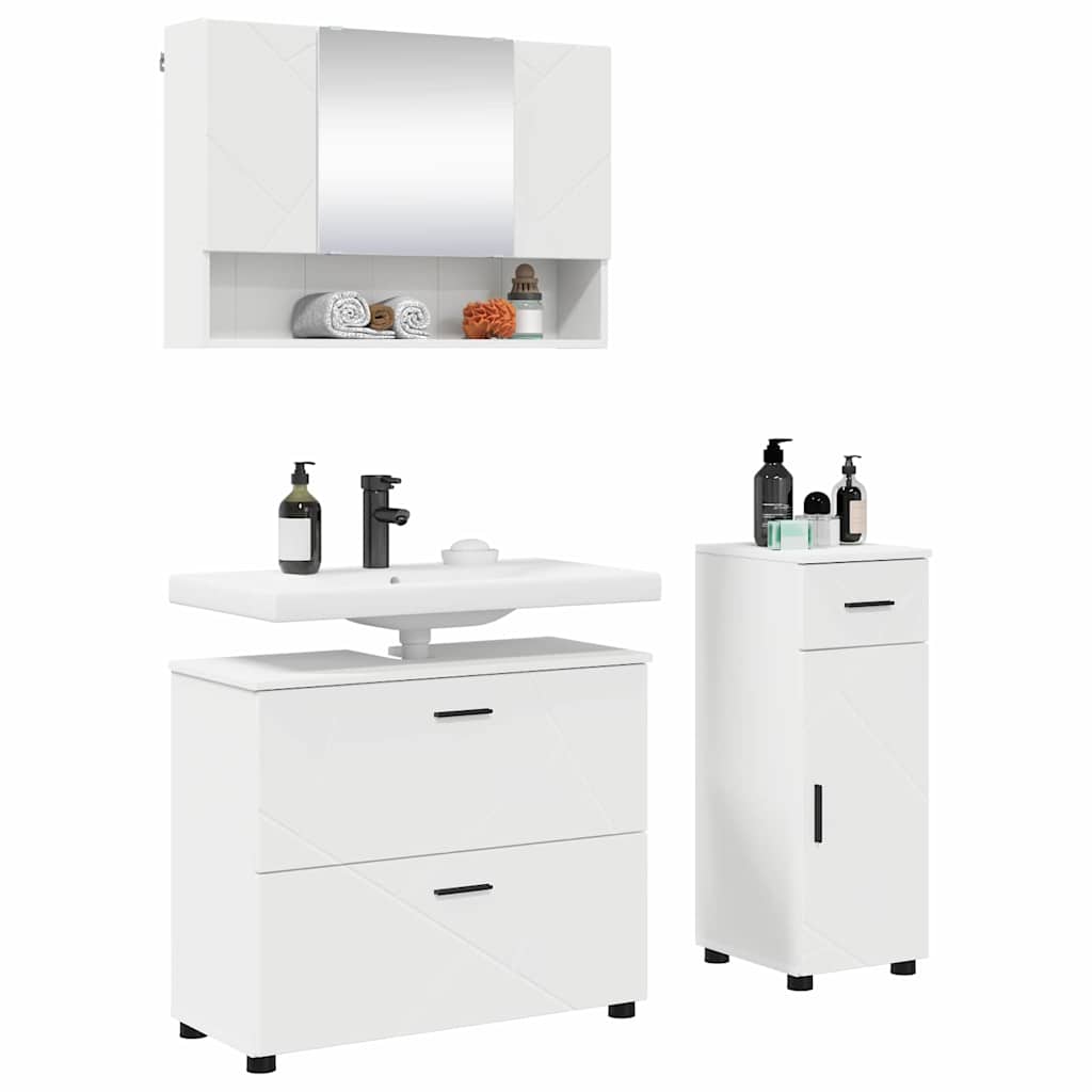 Baderomsinnredningssett 3 pcs Hvit Ingeniørtre og metall