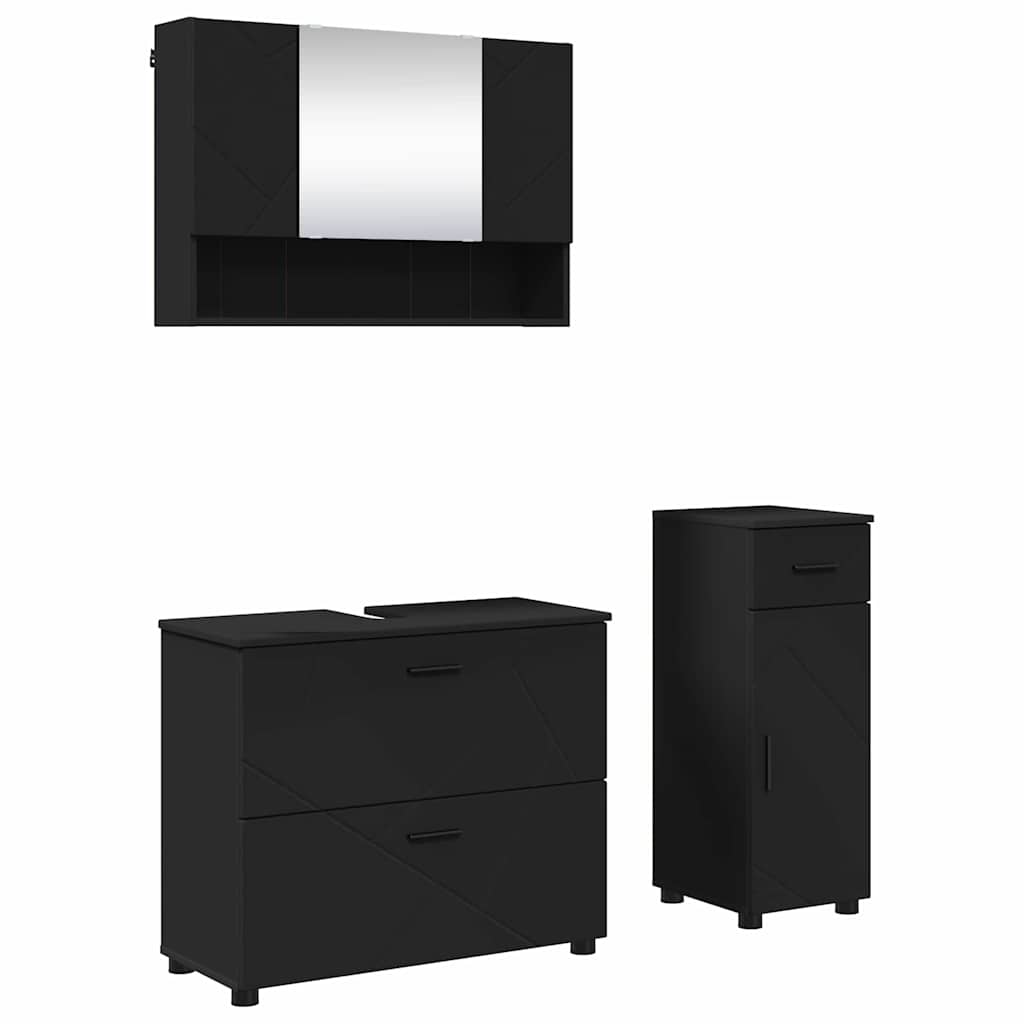 Baderomsinnredningssett 3 pcs Svart Ingeniørtre og metall