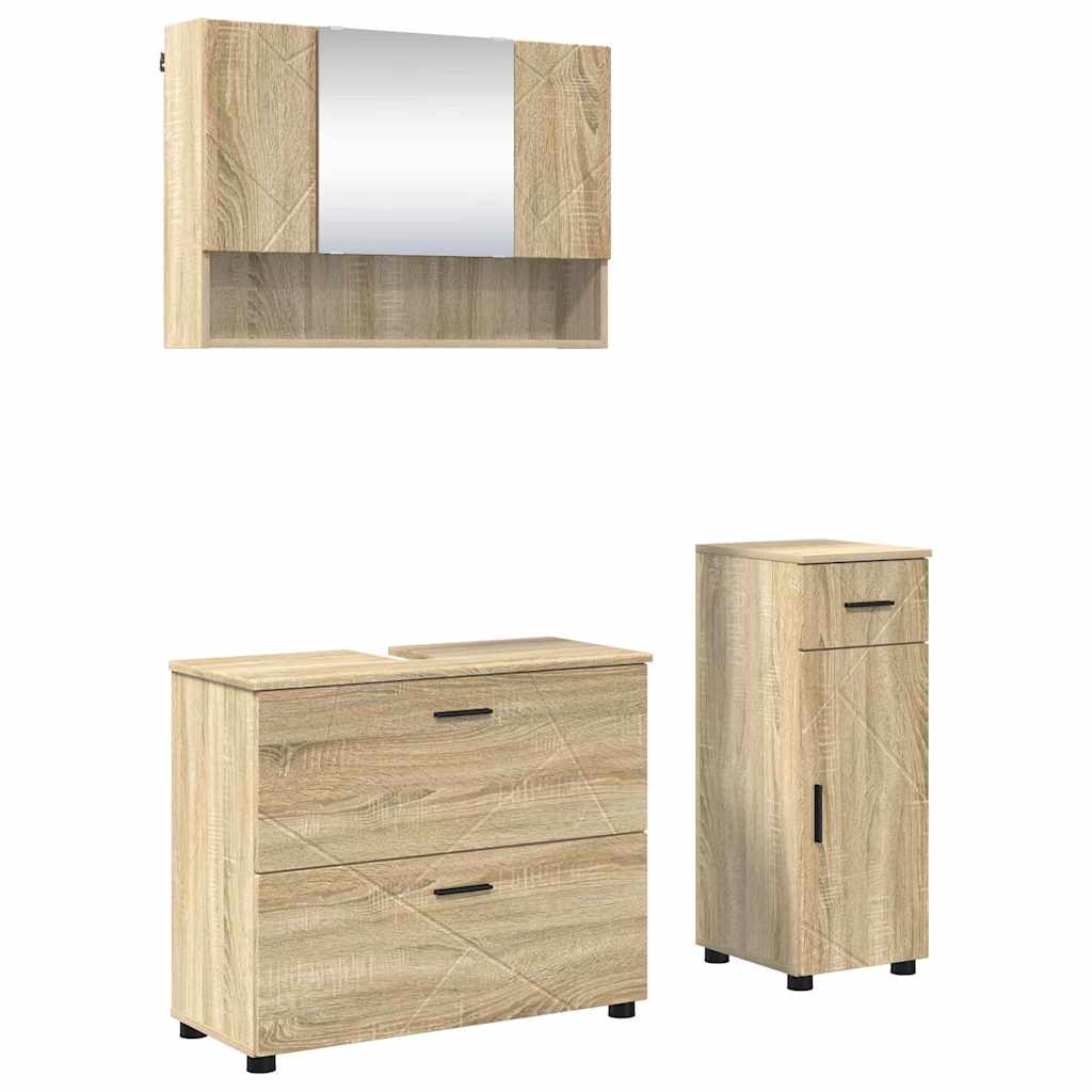 Baderomsinnredningssett 3 pcs Sonoma eik Ingeniørtre og metall