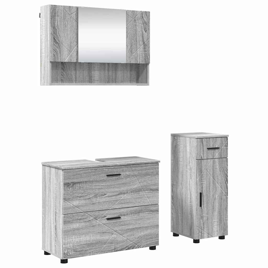 Baderomsinnredningssett 3 pcs Grå Sonoma Ingeniørtre og metall