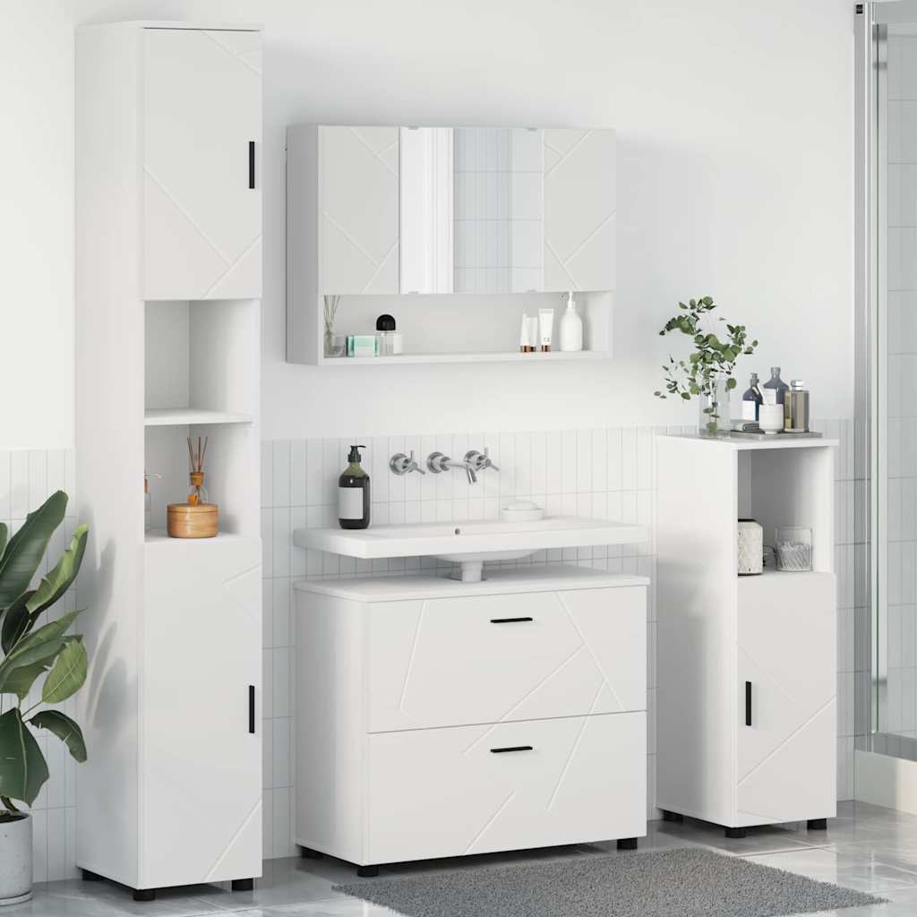 Baderomsinnredningssett 4 pcs Hvit Ingeniørtre og metall